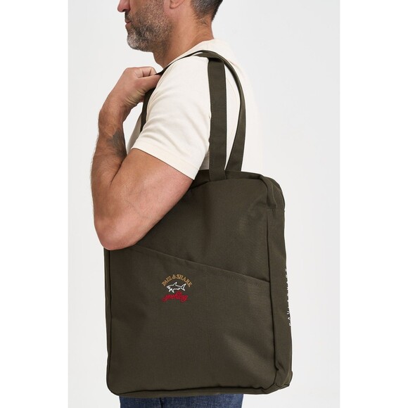 Paul & Shark Khaki Green Mens Bag Zipper Embroidered Casual Travel NWOT - Picture 3 of 16